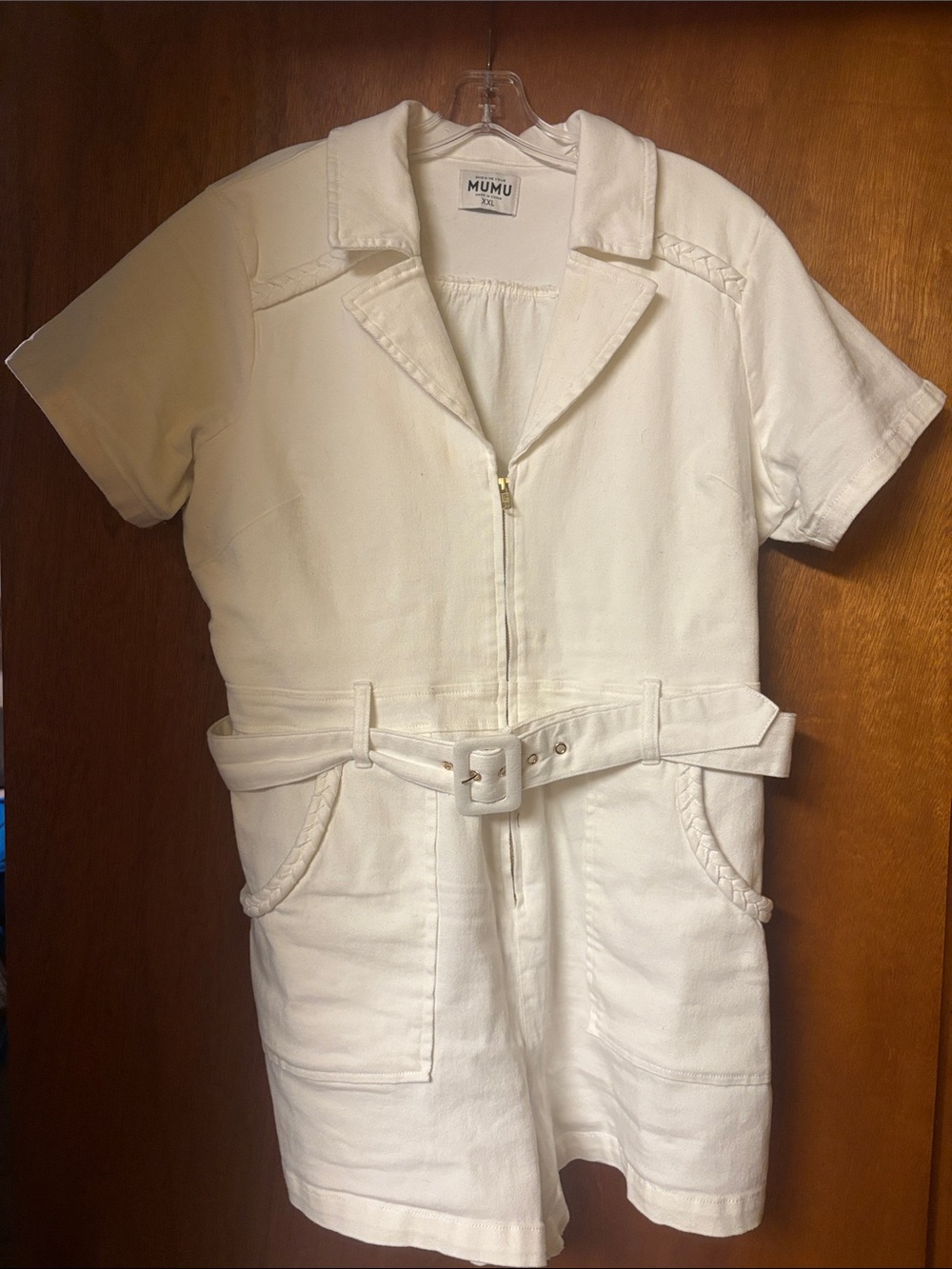 Mumu white Short Sleeve Romper with Belt